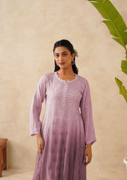 Muslin Chikankari Long Kurti - Ombre Mauve Shadow