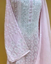 Mul Chikankari Unstitched Anarkali - Baby Pink