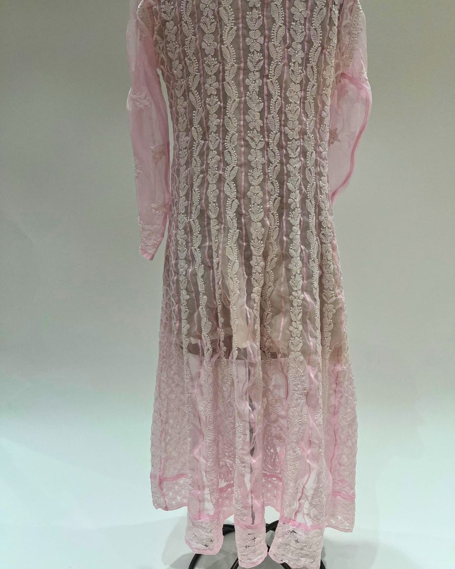 Georgette Anarkali Chikankari Kurta- Baby Pink