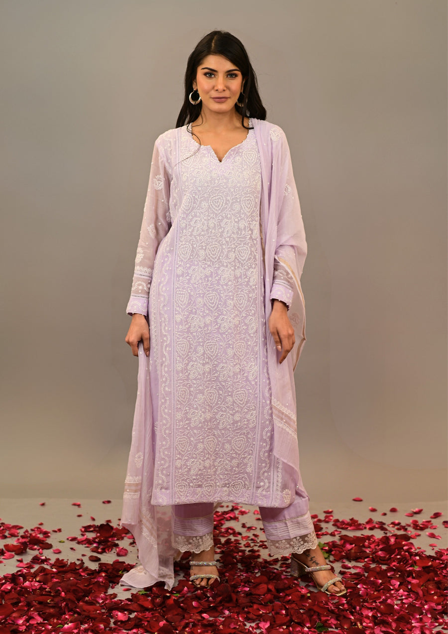 Light Purple Mul Chanderi Suit