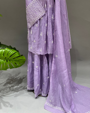 Mul Chanderi Chikankari Sharara Set - Lavender