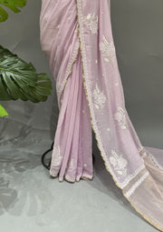 Mul Chanderi Chikankari Saree - Lilac