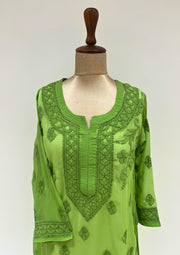 Georgette Chikankari Long Kurti - Pulpe Green