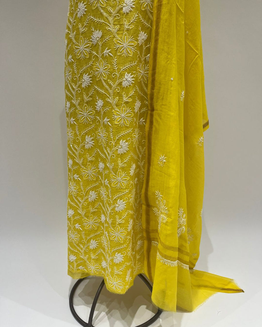 Mul Chikankari Unstitched 2pc Suit - Blazing Yellow