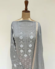 Tissue Chikankari Unstitched Anarkali - Alaska Grey