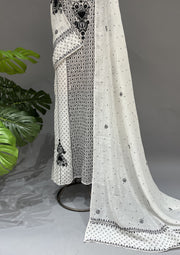 Mul Chanderi Chikankari Unstitch 2pc Anarkali - White & Black