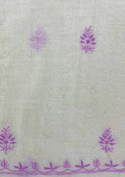 Chikankari Mul Chanderi Unstitched Suit - White and Purple