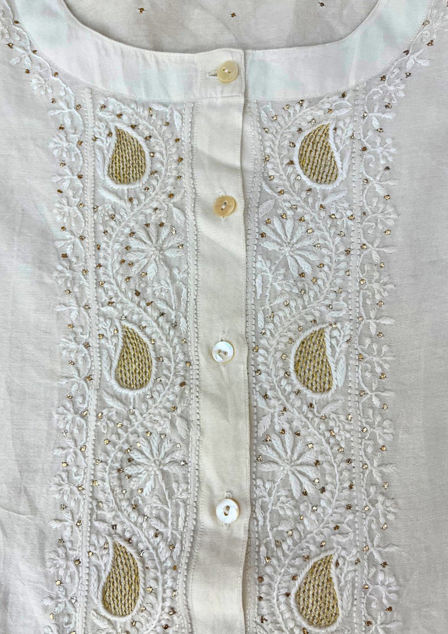 Chikankari Semistitched Chanderi Co-ord Set - White
