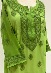 Georgette Chikankari Long Kurti - Pulpe Green