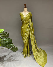 Tussar Silk Chikankari Saree - Olive Green