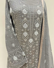 Tissue Chikankari Unstitched Anarkali - Alaska Grey