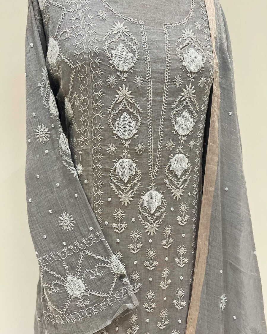 Tissue Chikankari Unstitched Anarkali - Alaska Grey