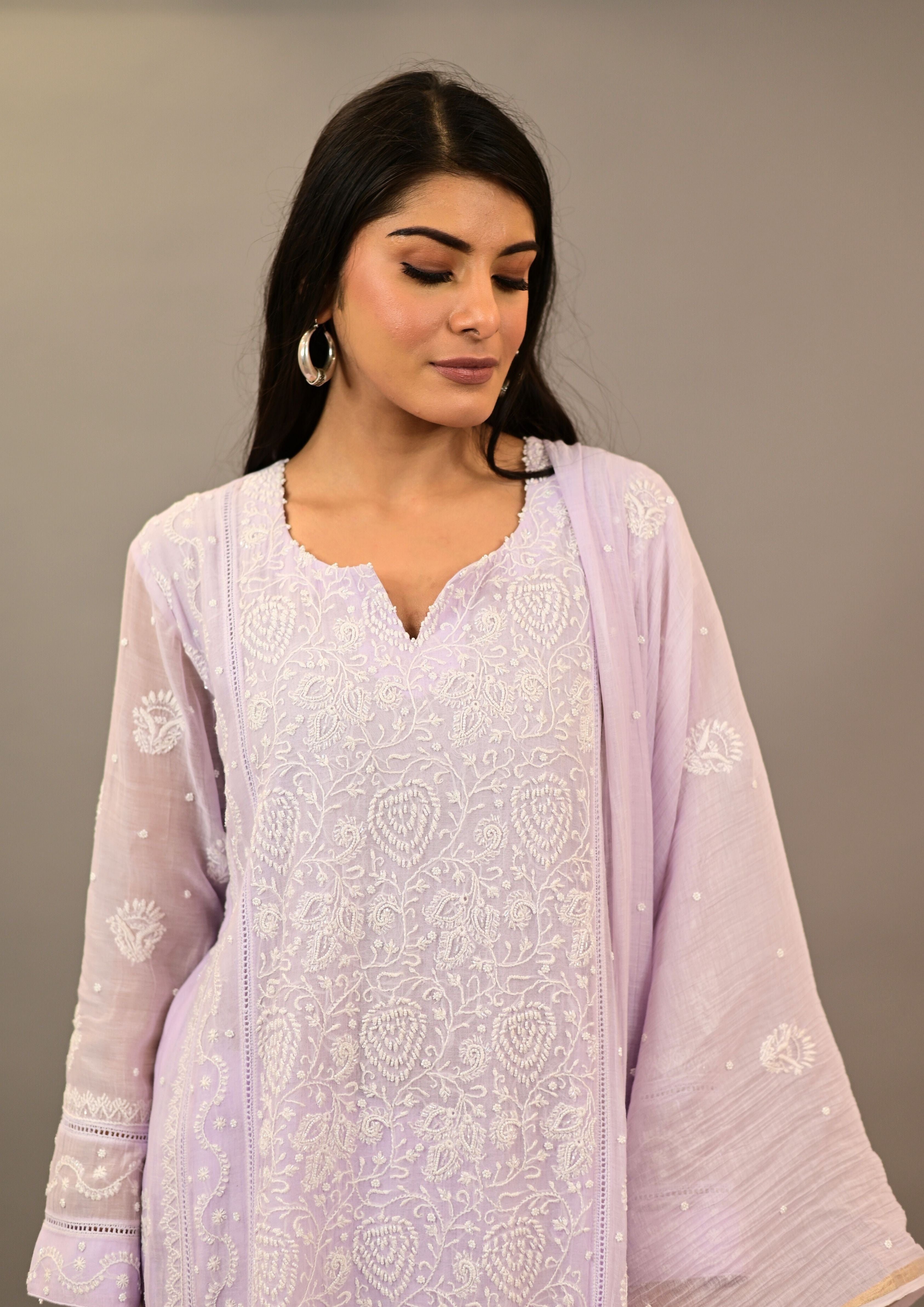 Light Purple Mul Chanderi Suit