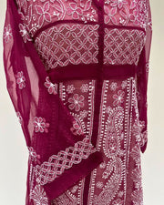 Georgette Anarkali Chikankari Kurta - Mehroon