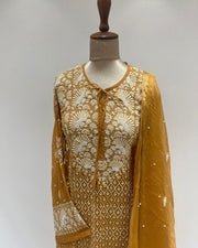 Tissue Chikankari Unstitched Anarkali - Mustard Yellow