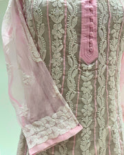Georgette Anarkali Chikankari Kurta- Baby Pink