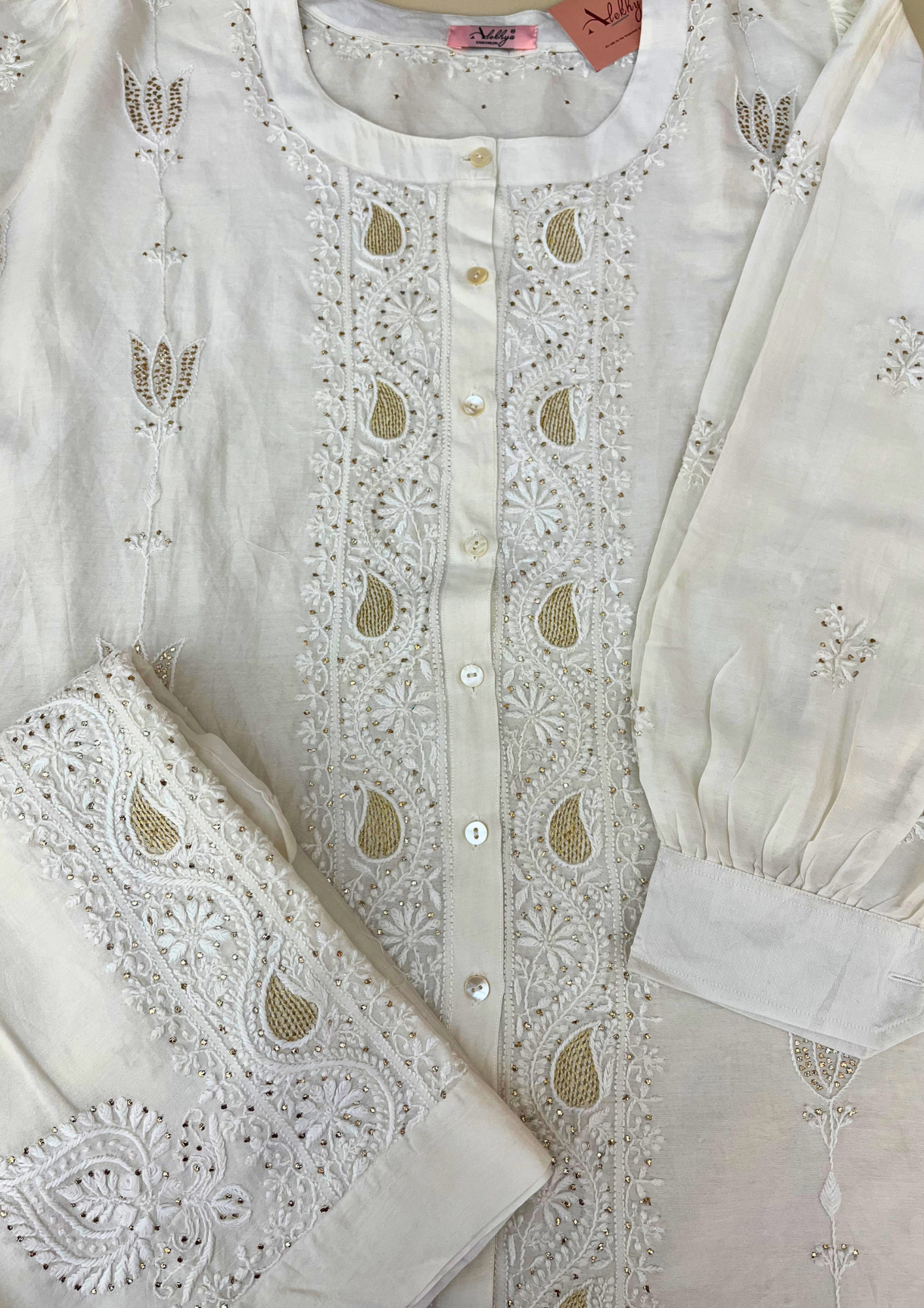 Chikankari Semistitched Chanderi Co-ord Set - White