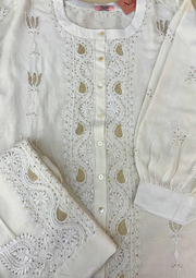 Chikankari Semistitched Chanderi Co-ord Set - White