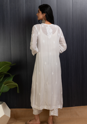 Modal chikankari long kurti - white