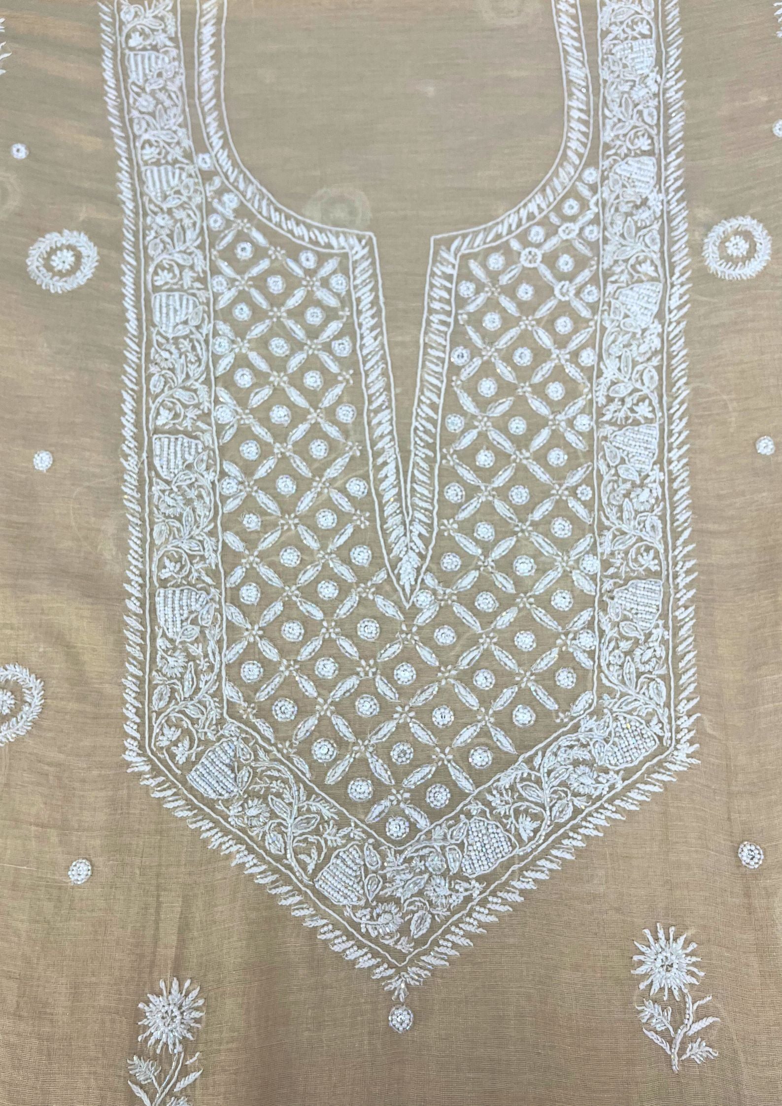 Tissue Unstitched Chikankari Suit - Biege