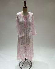 Georgette Anarkali Chikankari Kurta- Baby Pink