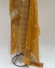 Tissue Chikankari Unstitched Anarkali - Mustard Yellow