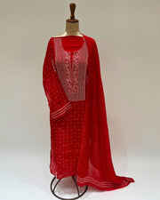 Mul Chanderi Chikankari Unstitched 2pc Suit - Candy Red