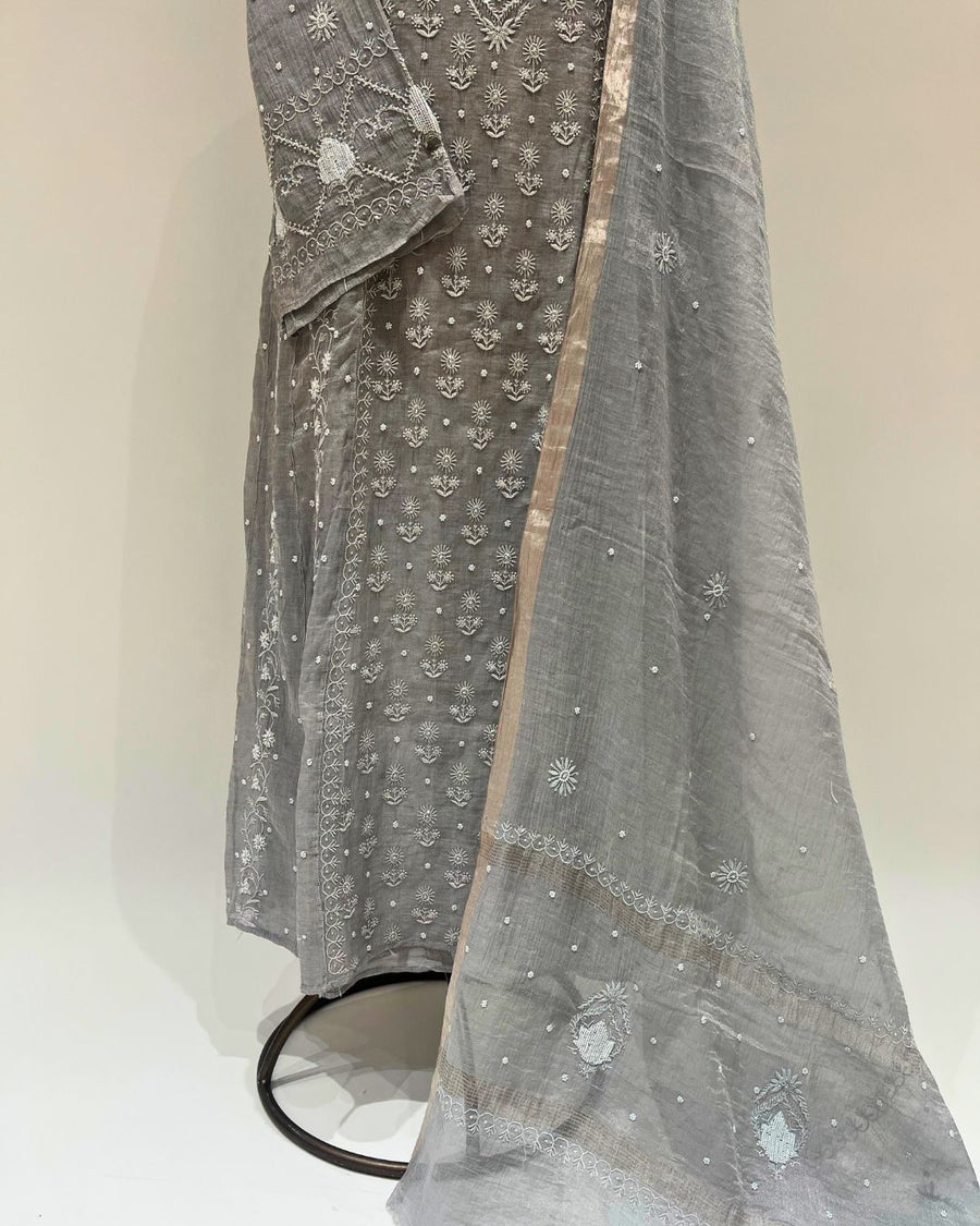 Tissue Chikankari Unstitched Anarkali - Alaska Grey