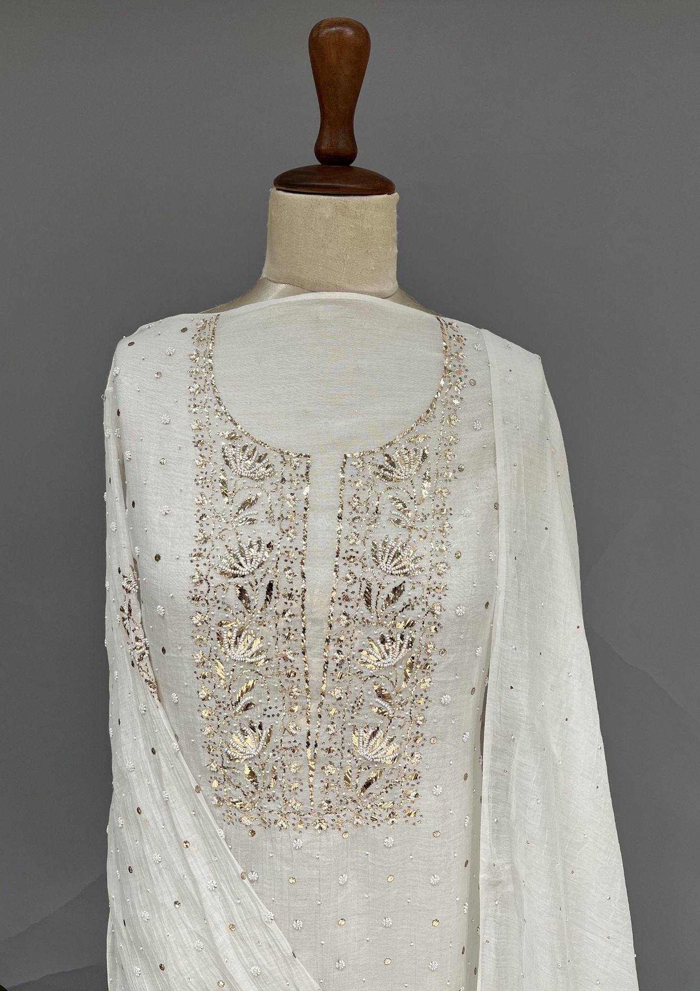 Mul Chanderi Mukesh Unstitch 2pc Suit - White