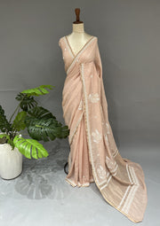 Mul Chanderi Chikankari Saree - Nude Peach