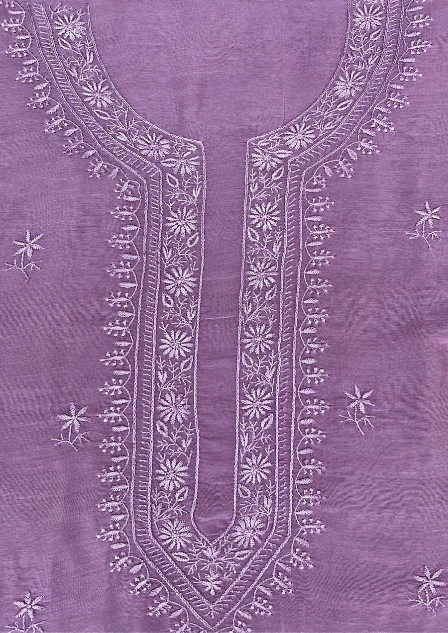 Chanderi Chikankari Unstitched Mens Kurta - Mauve
