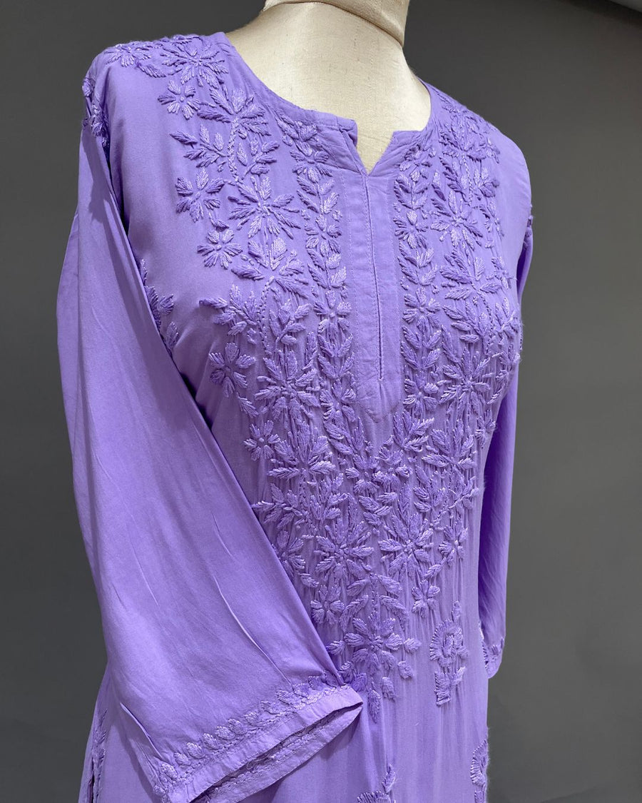 Rayon Chikankari Kurta and Bottom set - Amethyst Purple