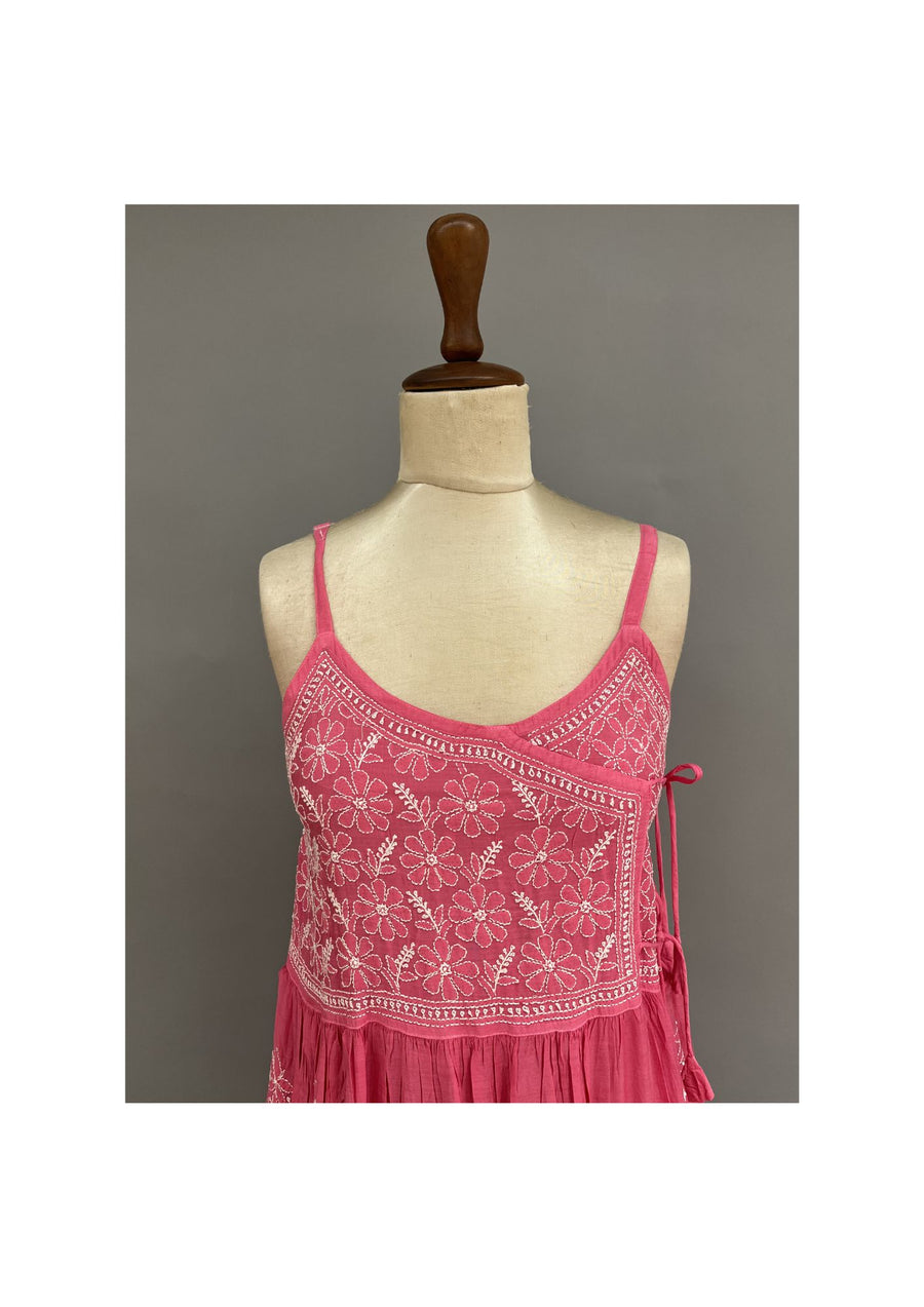 Muslin Chikankari Co-ord Set - Fuchsia Pink