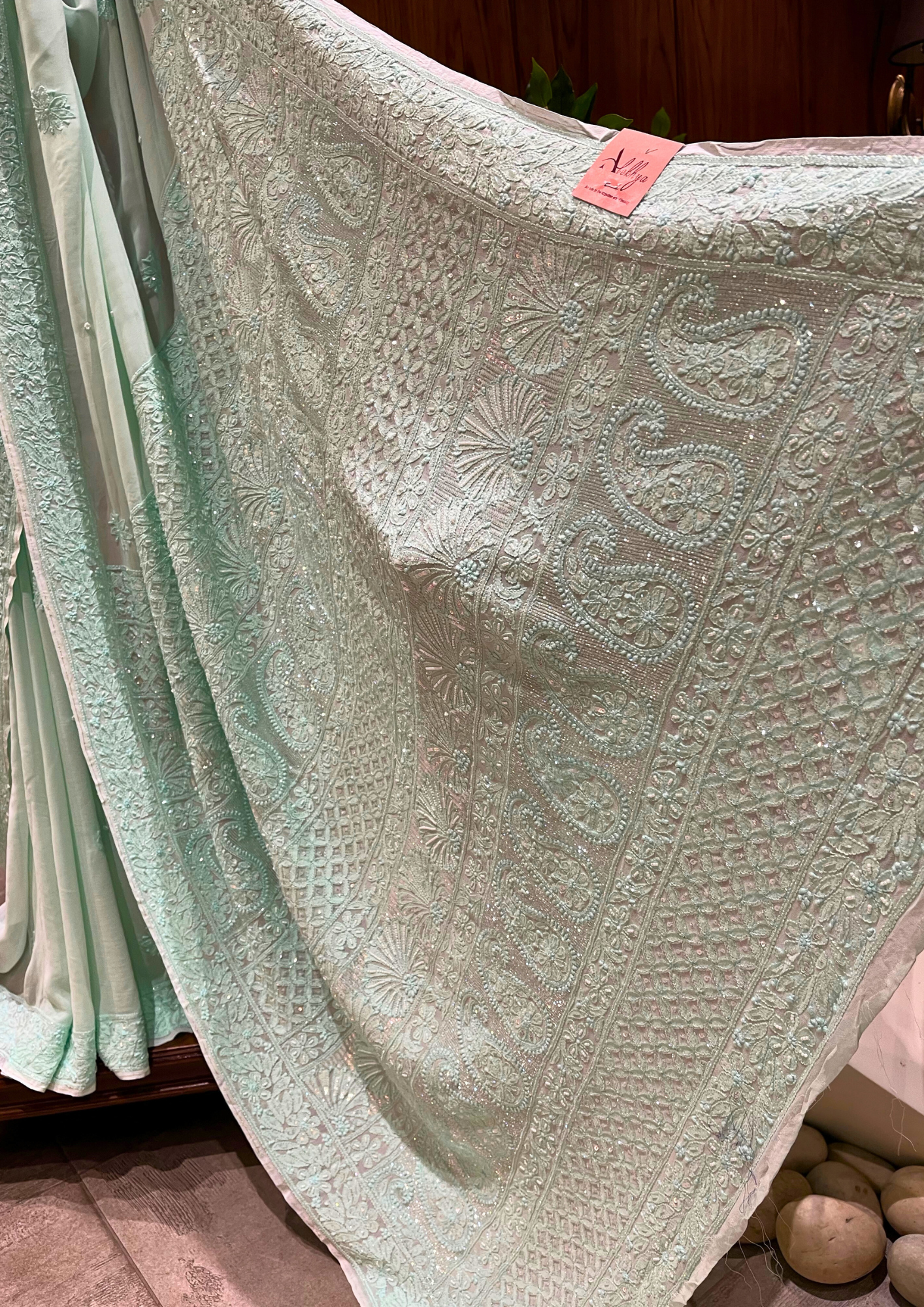 Chikankari Viscose Saree - Mint Green