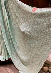 Chikankari Viscose Saree - Mint Green