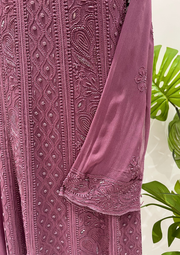 Viscose Chikankari Semistitched Anarkali- Plum