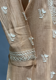 Chikankari Mul Chanderi Sharara Set - Caramel Beige