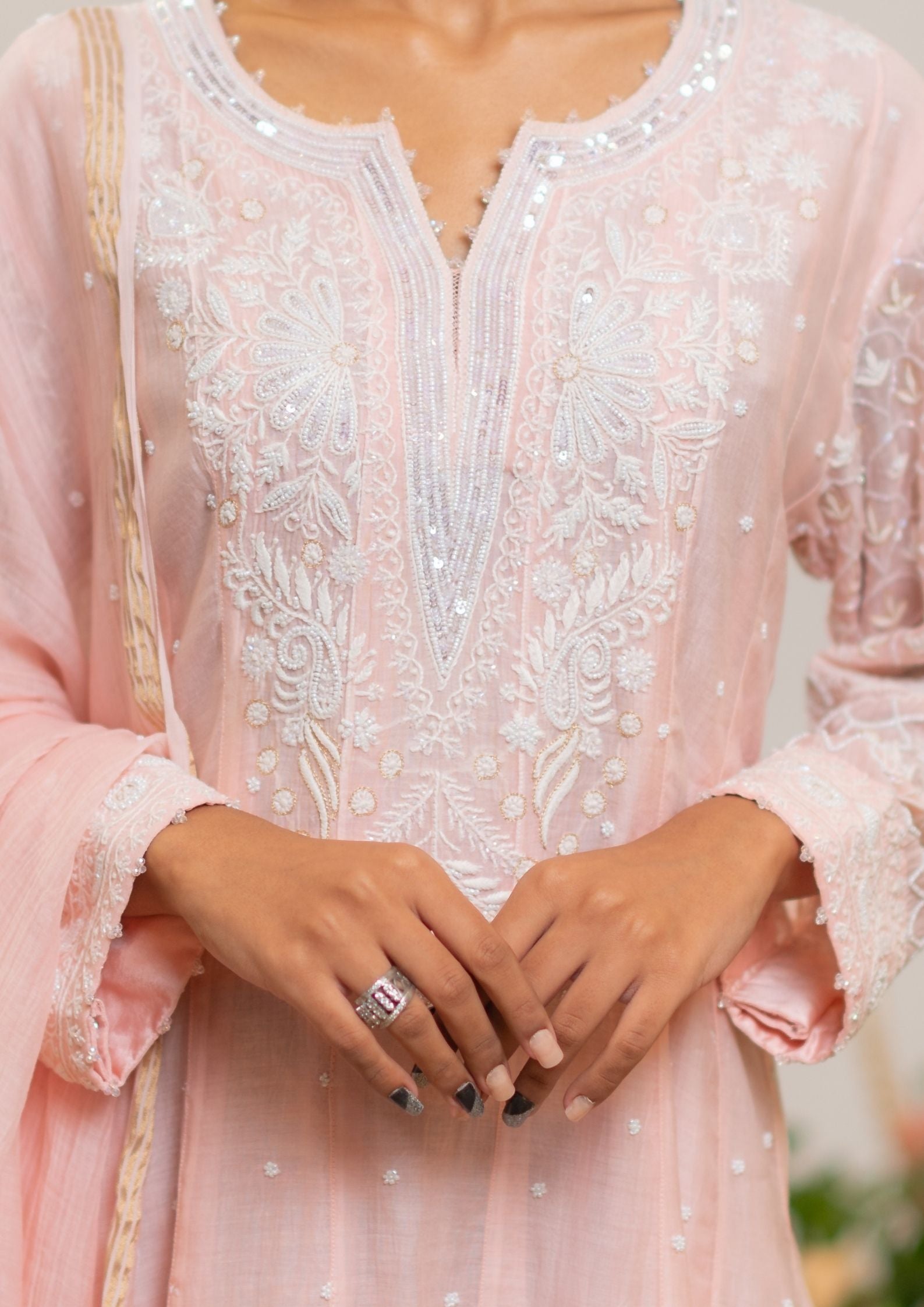 Mul Chanderi Anarkali - Salmon pink