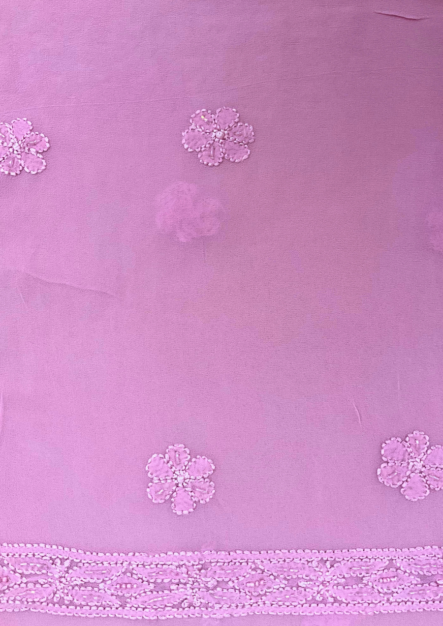 Chikankari Vescouse Unstitched Suit - Mauvish Pink