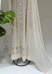 Pure Georgette Semistitched Chikankari Anarkali  - White