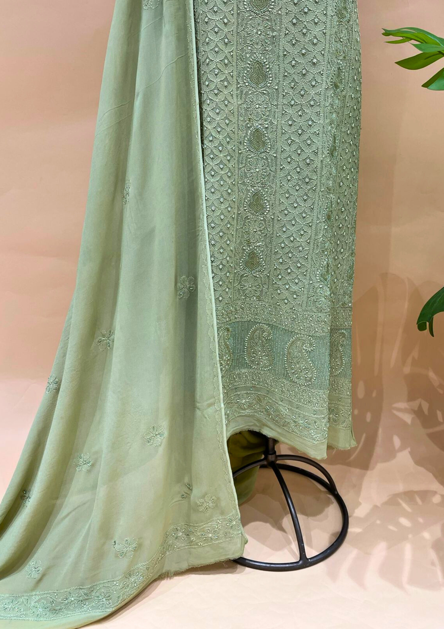 Viscose Chikankari 2pc Suit - Teal Green