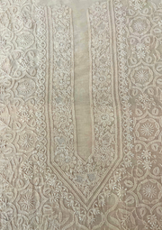 Chanderi Chikankari Unstitch Mens Kurta - Nude Peach