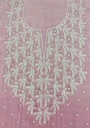 Mul Chanderi Unstitched Chikankari Suit - Baby Pink