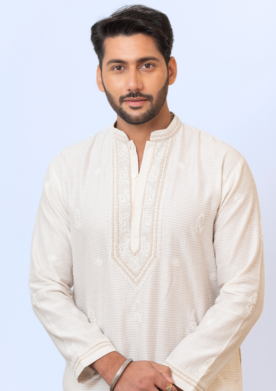 Chanderi Men's Kurta - Cream White