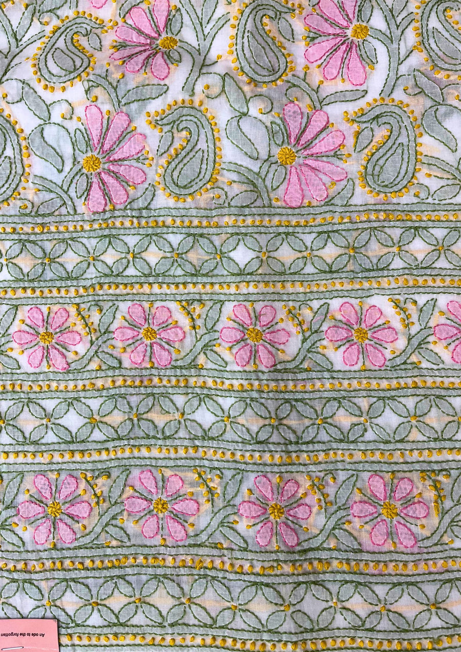 Cotton Chikankari Unstitched Suit - multi colour