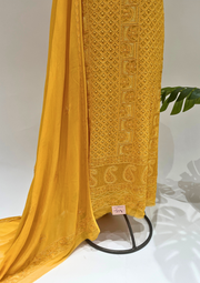 Viscose Chikankari Unstitched 2 pc Suit - Mustard Yellow