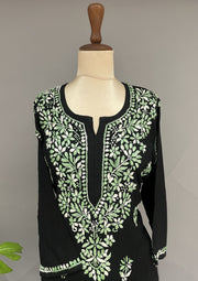 Rayon Chikankari Kurti - Black & Green