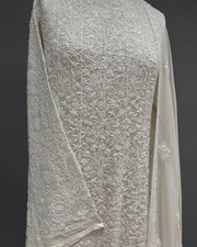 Pure Georgette Chikankari Unstitch Anarkali - White