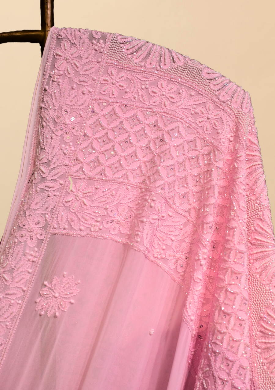 Georgette Chikankari Saree - Pink