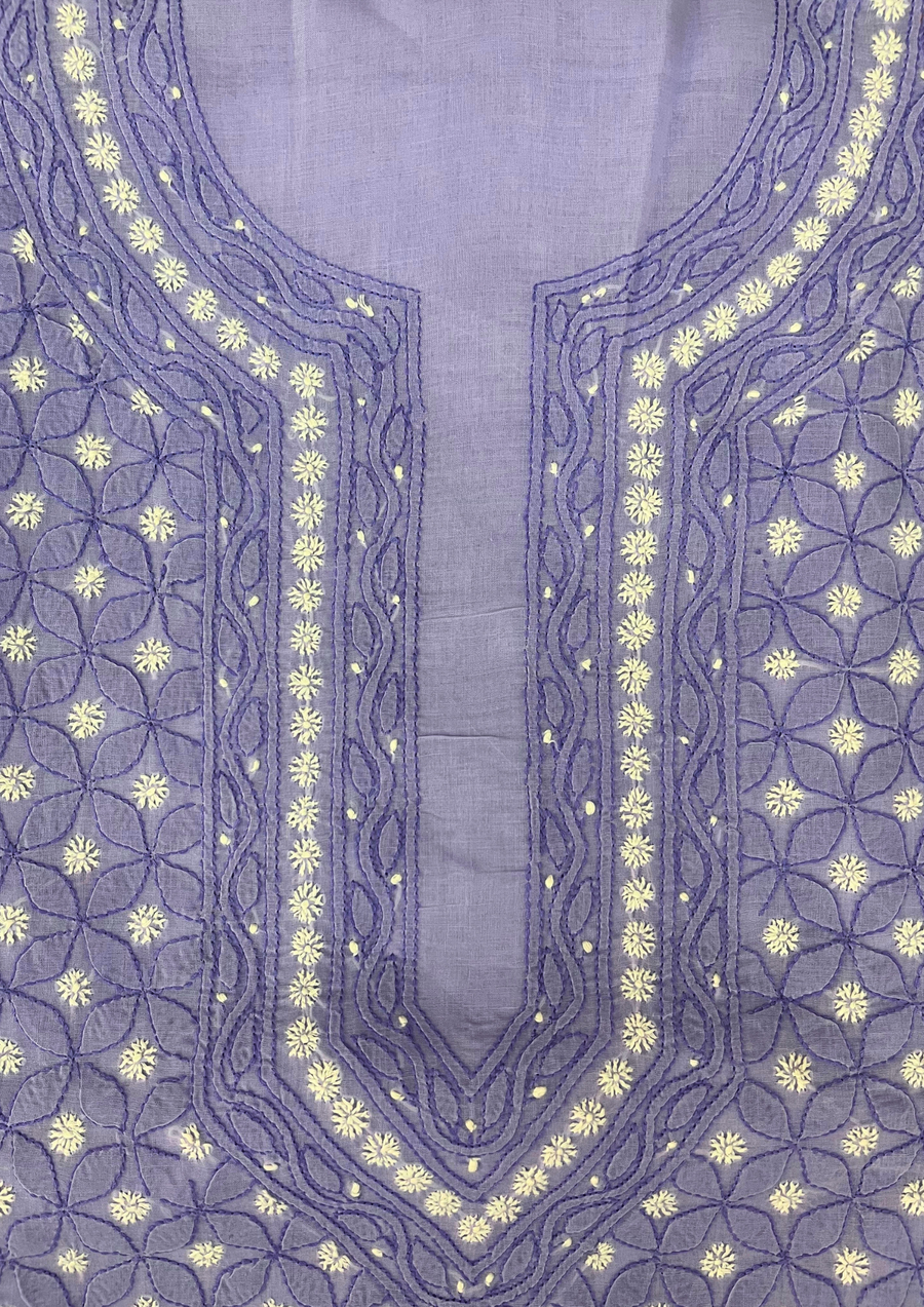 Cotton Chikankari Unstitched Suit - Blue